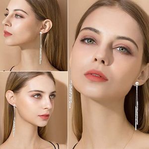 Fashion Sterling Silver Bling Design Long Dangle Drop Hypoallergenic Earrings